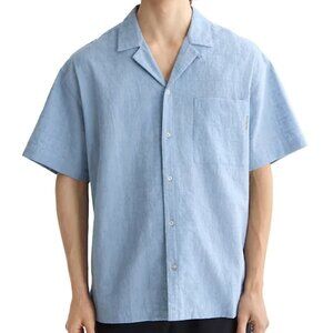 SCOTCH & SODA Men's Relaxed Fit Short Sleeve Cross Hatch Button-Front Camp Shirt